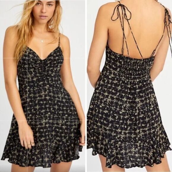 NEW Intimately Free People Caught Up Printed Slip Dress Black Large‎